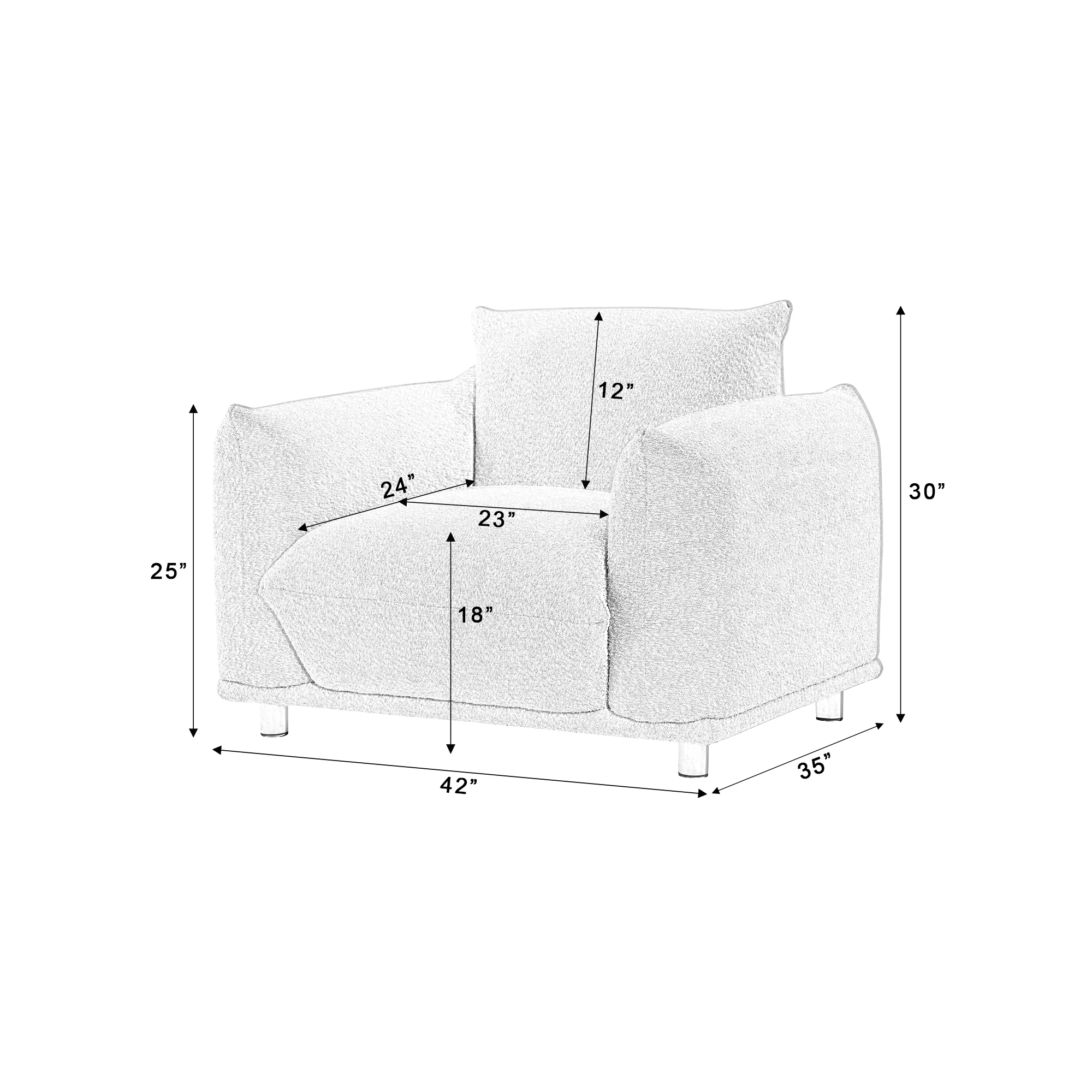 Sherpa Single Sofa Accent Chair for Bedroom & Living Room 42"e;W Pink Leather & Fabric with Wood & Sponge Fill Set - Image 2
