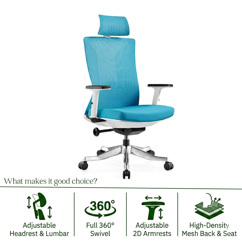 A2001 Ergonomic Mesh Executive Office Chair with Adjustable Support