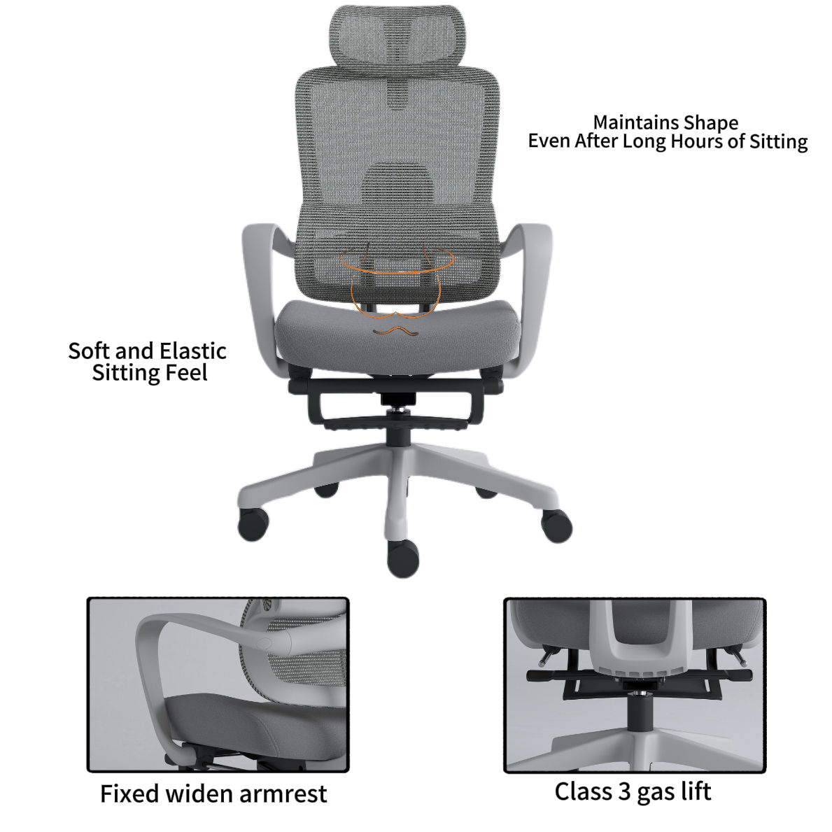 Adjustable Mesh Office Chair with Footrest | High Back Ergonomic Chair - Image 4