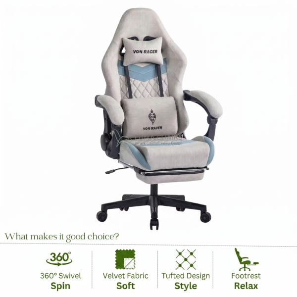 Comfortable Gaming Chair with Footrest & Swivel Base