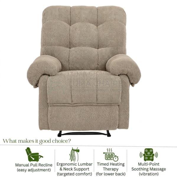 Modern Camel Recliner Chair Overstuffed Manual Massage Armchair with Padded Footrest